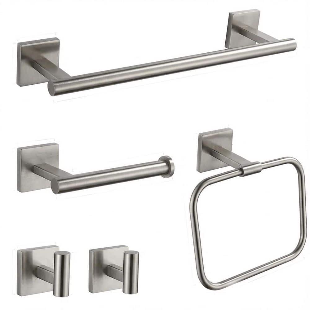 LAIFUCAM 5-Piece Bathroom Hardware Set with Towel Bar, Towel Ring, Toilet Paper Holder, 2 Robe Hooks in Brushed Nickel