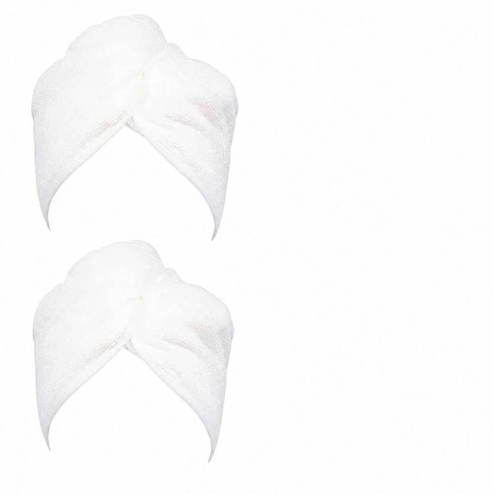 LAIFUCAM White Microfiber Bath Accessory Hair Towel Wrap 2 Pack Ultra Absorbent Fast Drying Turban for Wet Hair (1)