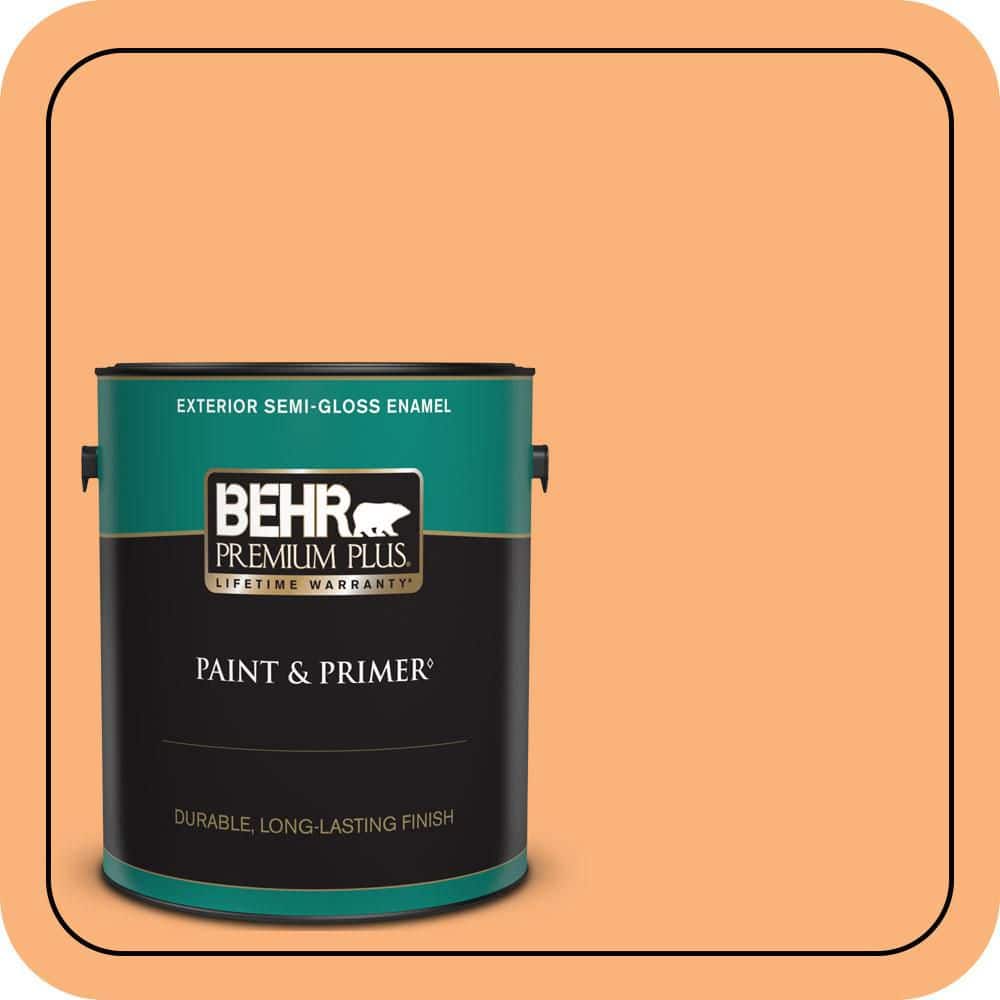 BEHR PREMIUM PLUS 1 gal. #P220-5 Fuzzy Peach Semi-Gloss Enamel Exterior Paint & Primer