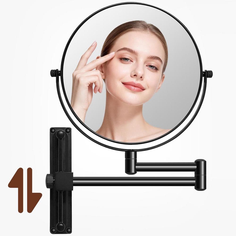 INSTER 8 in. W x 8 in. H Round 1X/10X Magnifying Mirror Wall-Mount Bathroom Makeup Mirror Base Moves Up and Down in Black (1)