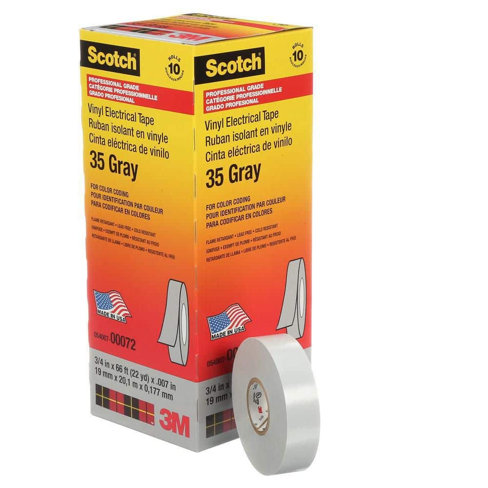 Scotch 3/4 in. x 66 ft. Vinyl Color Coding Electrical Tape, Gray (Case Pack of 10) (2)