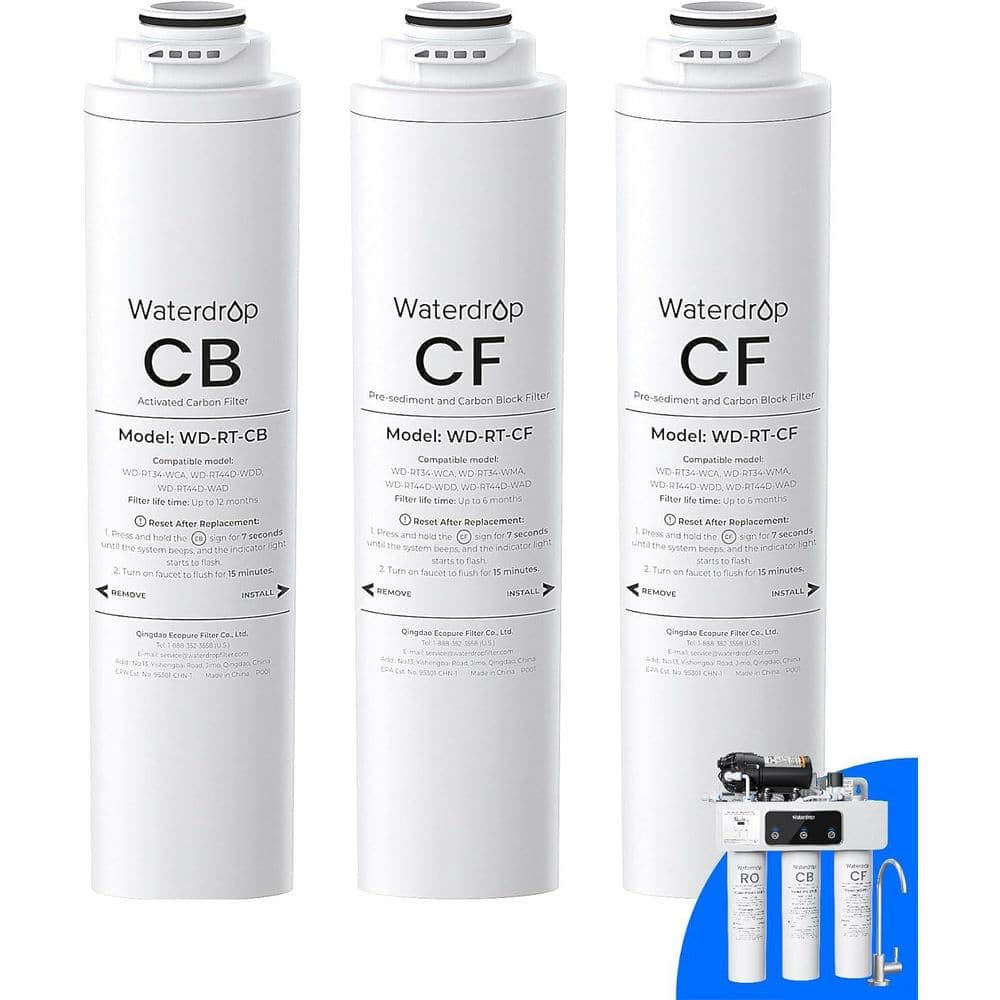 Waterdrop T3-RC Replacement Filter 1-Year Combo, Replacement for T3-C RO Water Filter System, Pack of CF-2 CB-1 (1)