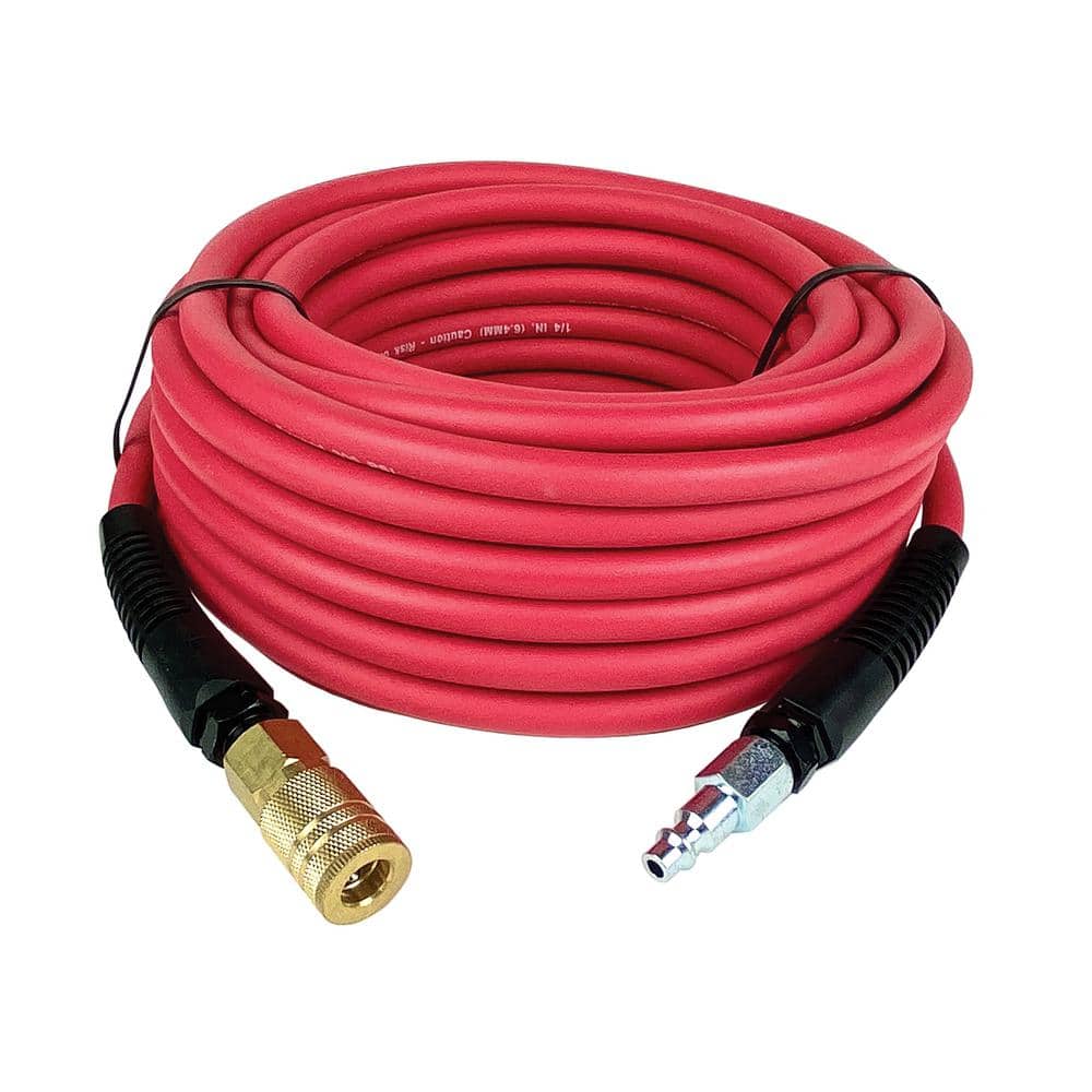 Primefit 1/4 in. x 50 ft. Premium Hybrid Air Hose with Industrial Coupler and Plug - Red (1)