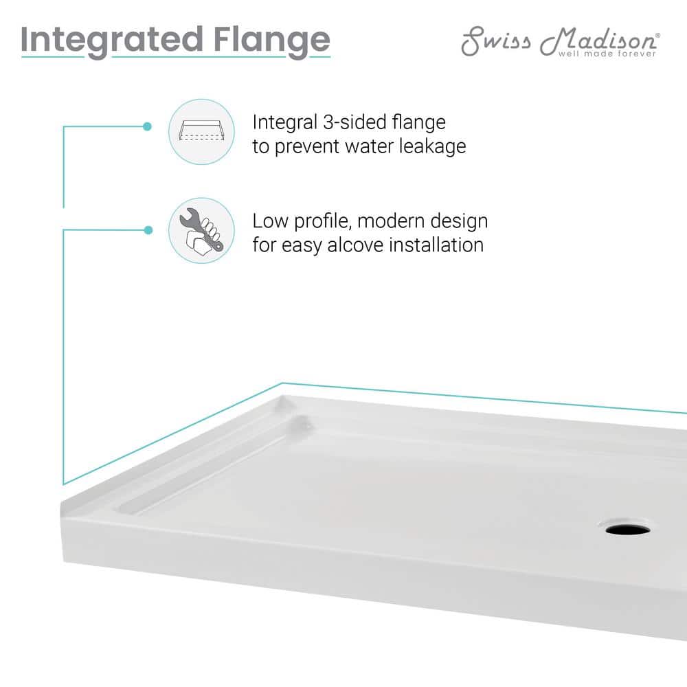 Swiss Madison Carre 48 in. L x 36 in. W Alcove Single Threshold Shower Pan Base with Right Drain in White (3)
