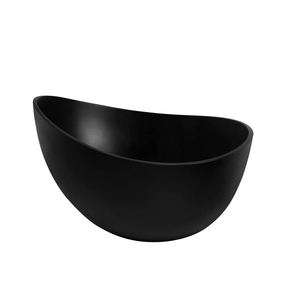 Adrinfly 63 in. L x 37.40 in. W Oval Freestanding Soaking Bathtub Solid Surface with Center Drain in Matte Black (3)