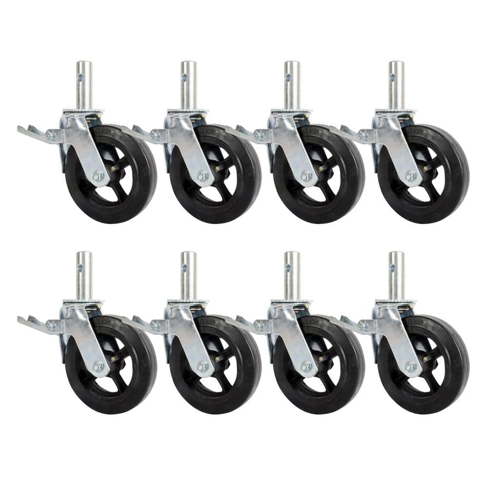 8-inch Cast Iron and Rubber Heavy-Duty Caster Wheels with Double-Lock Locking Pedal for Metaltech Scaffolding, 8-Pack