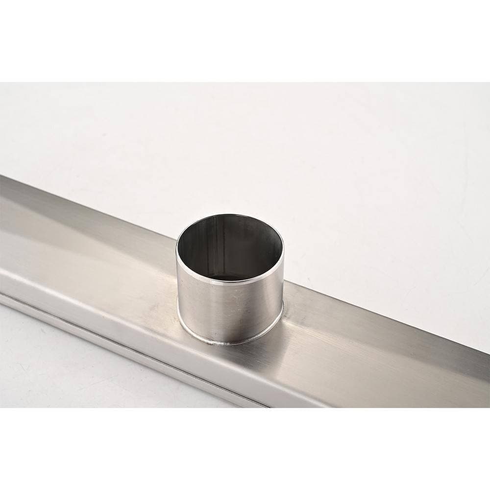 Tahanbath 32 in. Linear Shower Drain, Included Hair Strainer and Leveling Feet in Brushed Nickel (2)