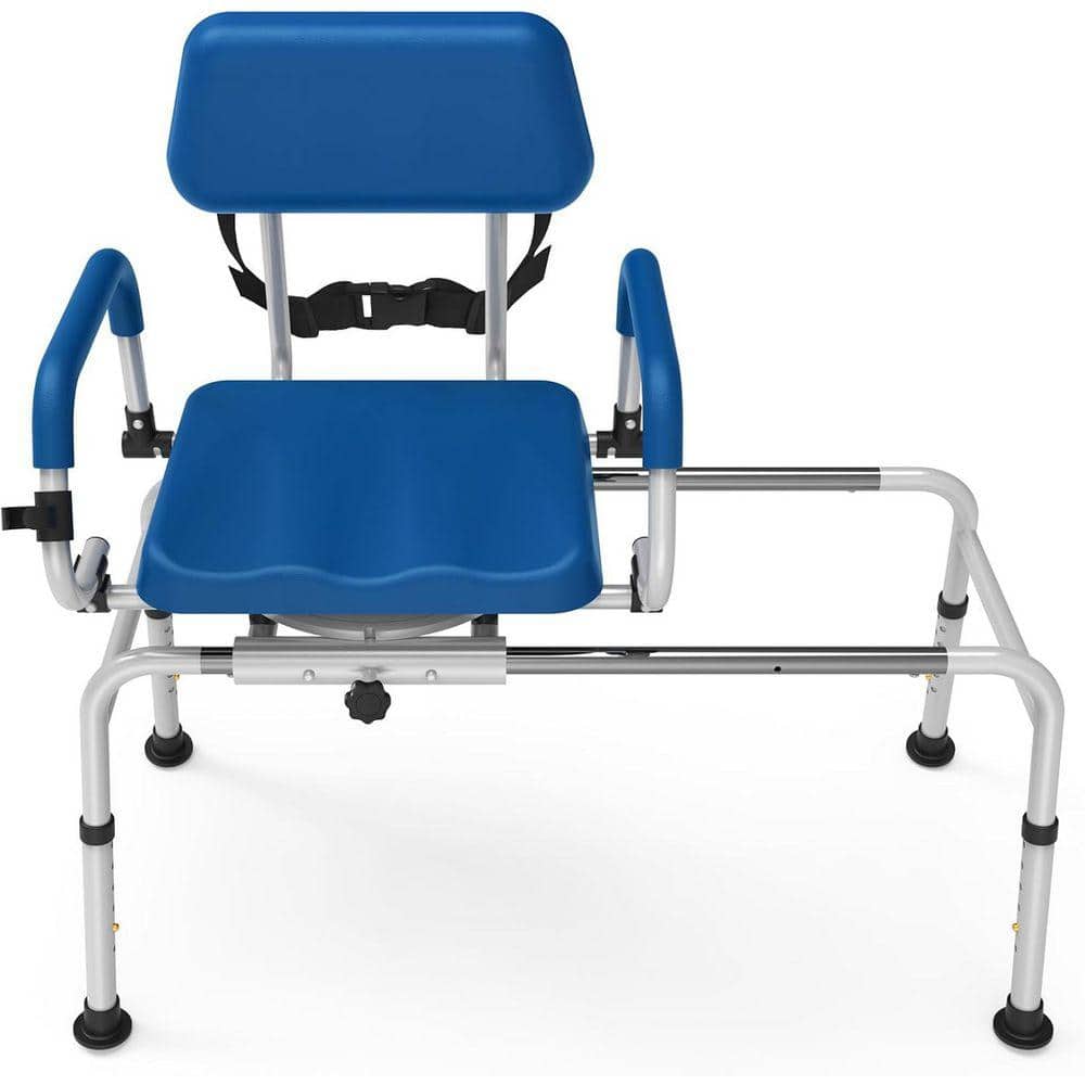 JFVKAF 42.52  in. W Height Adjustable Sliding Large Aluminum Shower Chair in Blue with Swivel Seat Padded Pivot Arms, 350 lbs. (1)
