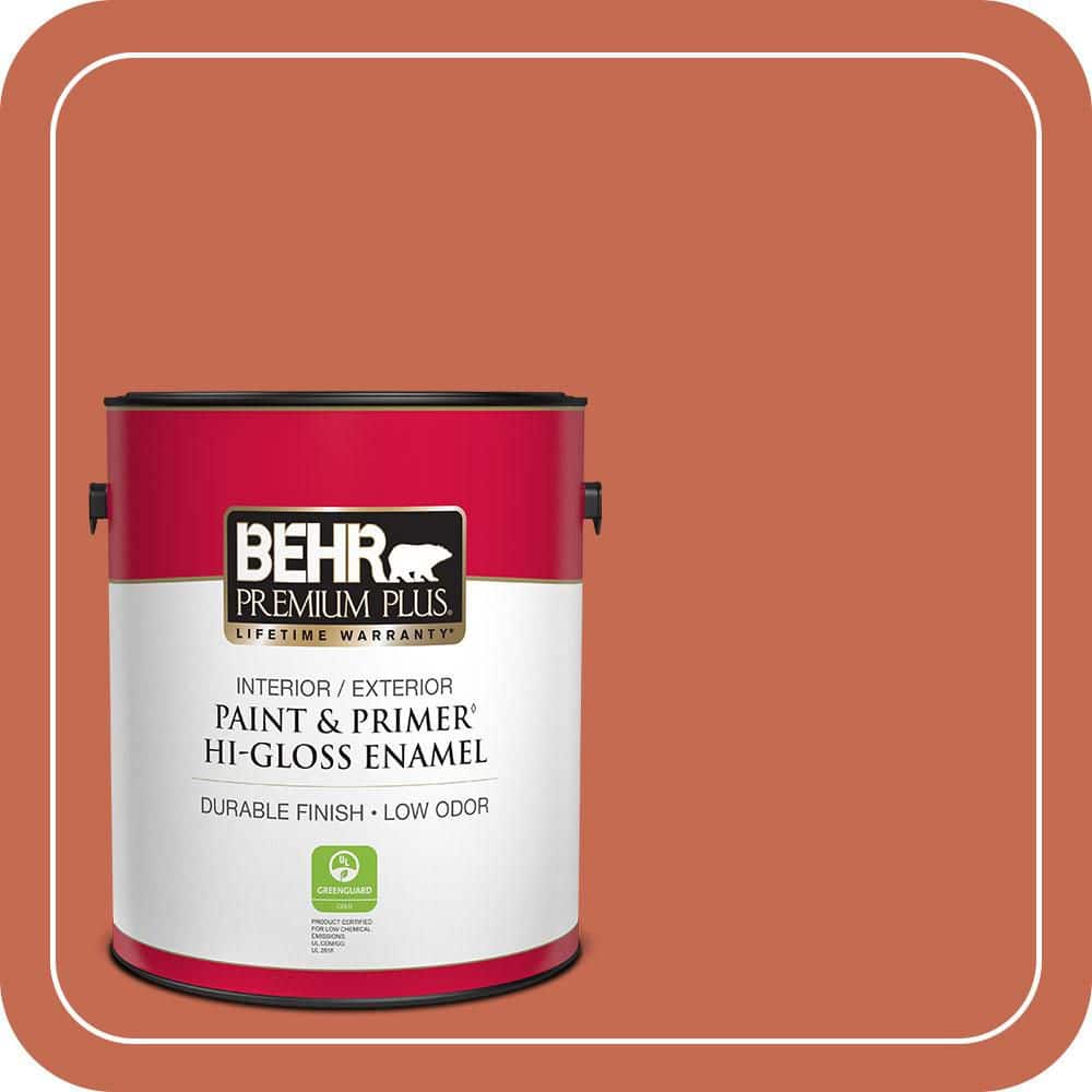 BEHR PREMIUM PLUS 1 gal. #T16-14 Raw Copper Hi-Gloss Enamel Interior/Exterior Paint & Primer (1)