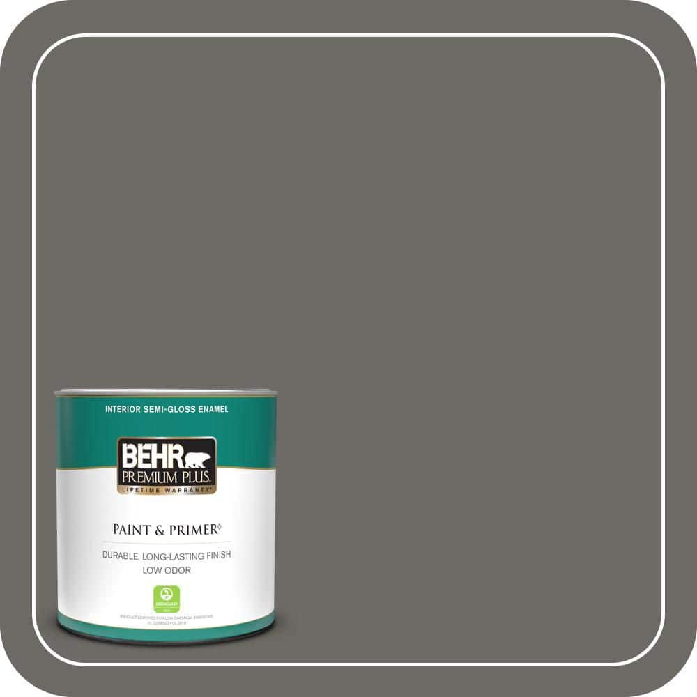 BEHR PREMIUM PLUS 1 qt. #PPU18-18 Mined Coal Semi-Gloss Enamel Low Odor Interior Paint & Primer