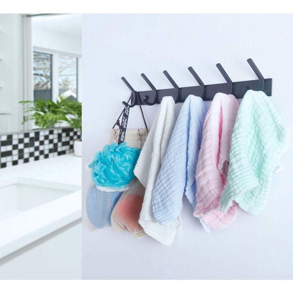 Dracelo Wall Mounted Bathroom Black Metal Hook Rack Rail with 5 Double Hooks 1 Pack (2)