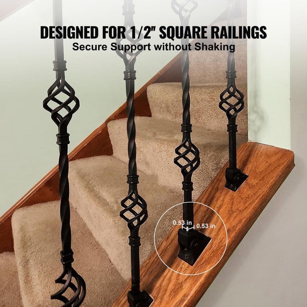 SVOPES Aluminum Alloy Baluster Shoes Square Wrought Spindles for Staircase Compatible with 1/2 in. Wood Balusters Decking Board (2)