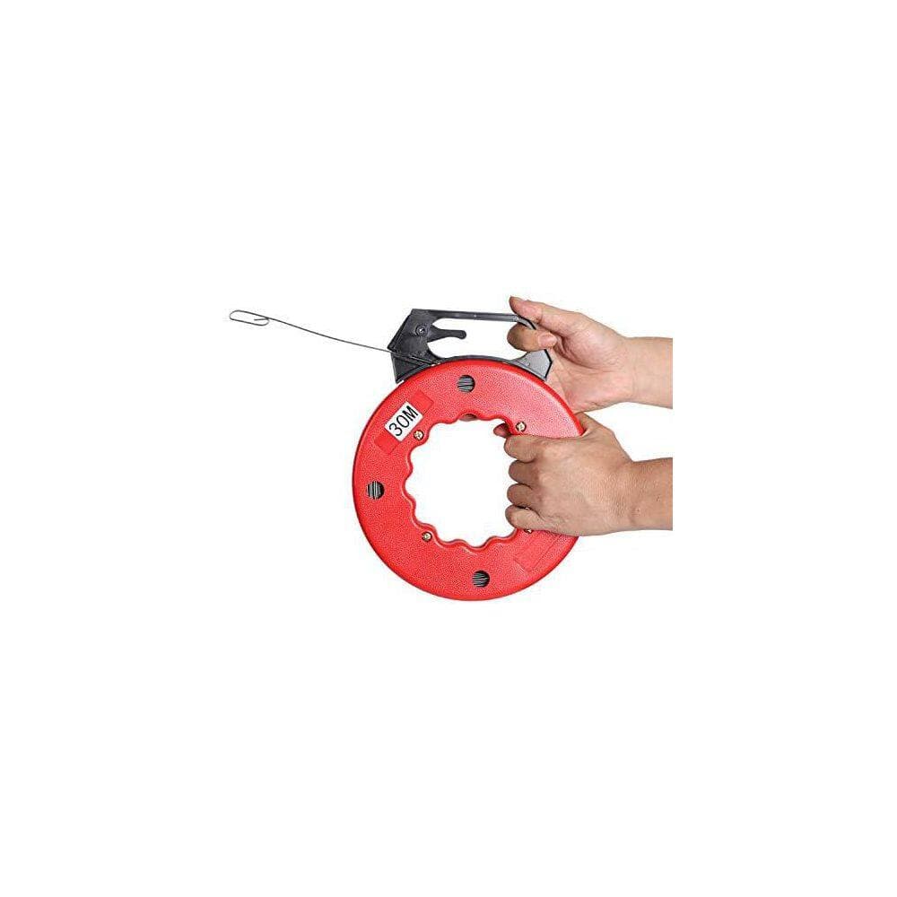 Yichuhaoxi 100 ft. Steel Fish Tape with Retractable Wire Reel for Heavy Duty Pulls, Thumb Lock, Ergonomic Case (3)