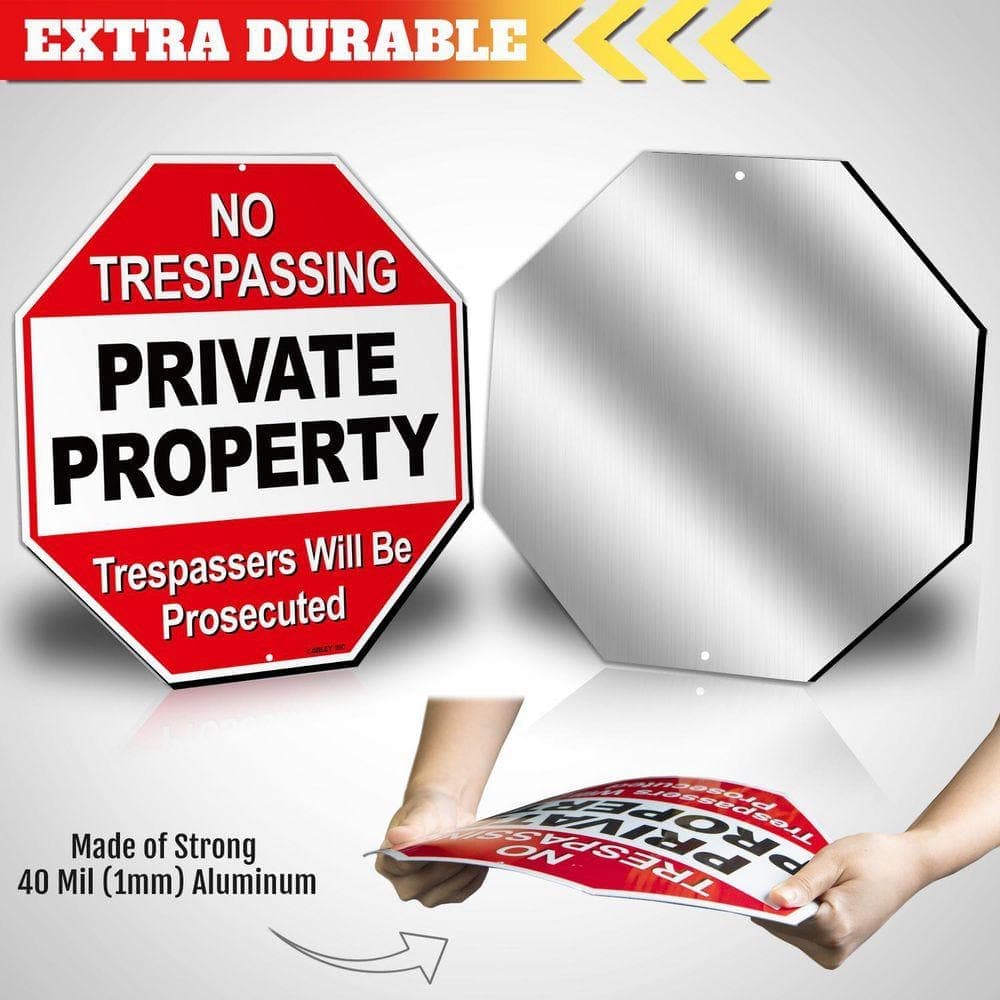 ANLEY 12 in. x 12 in. Private Property Aluminum Warning Sign - No Trespassing Security Alert (2)