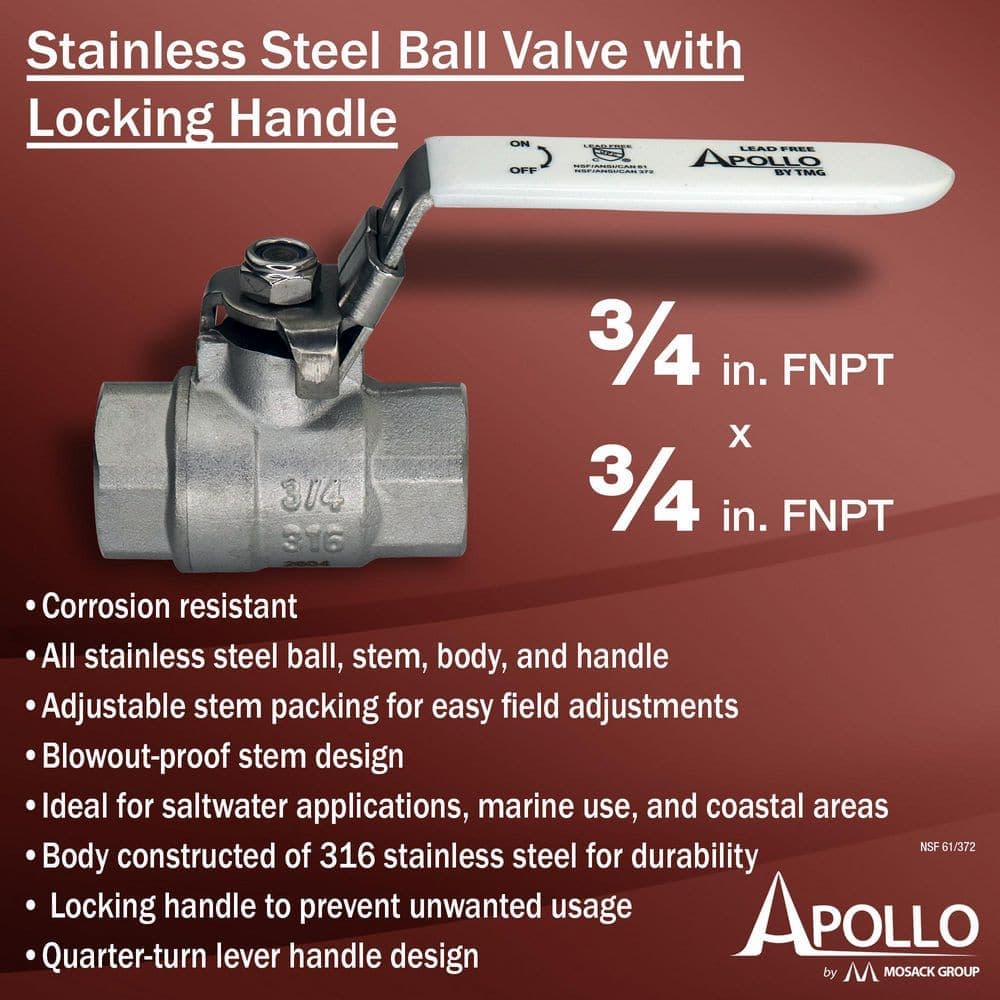 Apollo . Stainless Steel FNPT FNPT 2- in. L Full-Port Ball Valve with Latch Lock Lever (2)