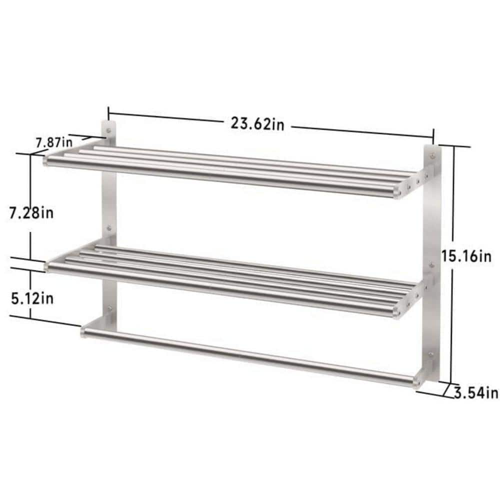 Numhew 23.6 in. Wall Mounted 3-Tier Hotel Towel Rack in Brushed Nickel with Tower Bars and Towel Shelf for Bathroom (2)