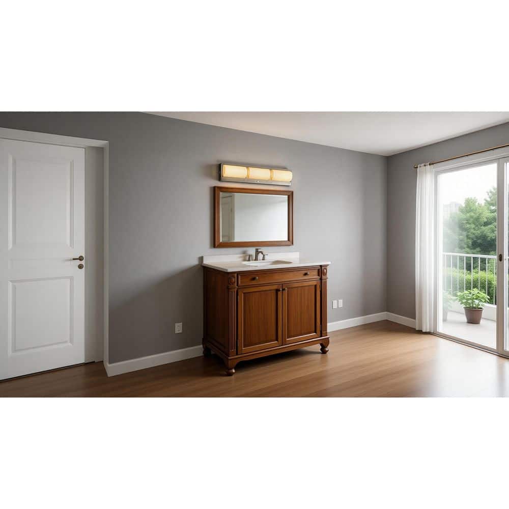 Hampton Bay Bingham 24 in. 3-Light Brushed Nickel LED 5CCT Vanity Light with Frosted Acrylic Shade and Sensor Operated Night Light (2)