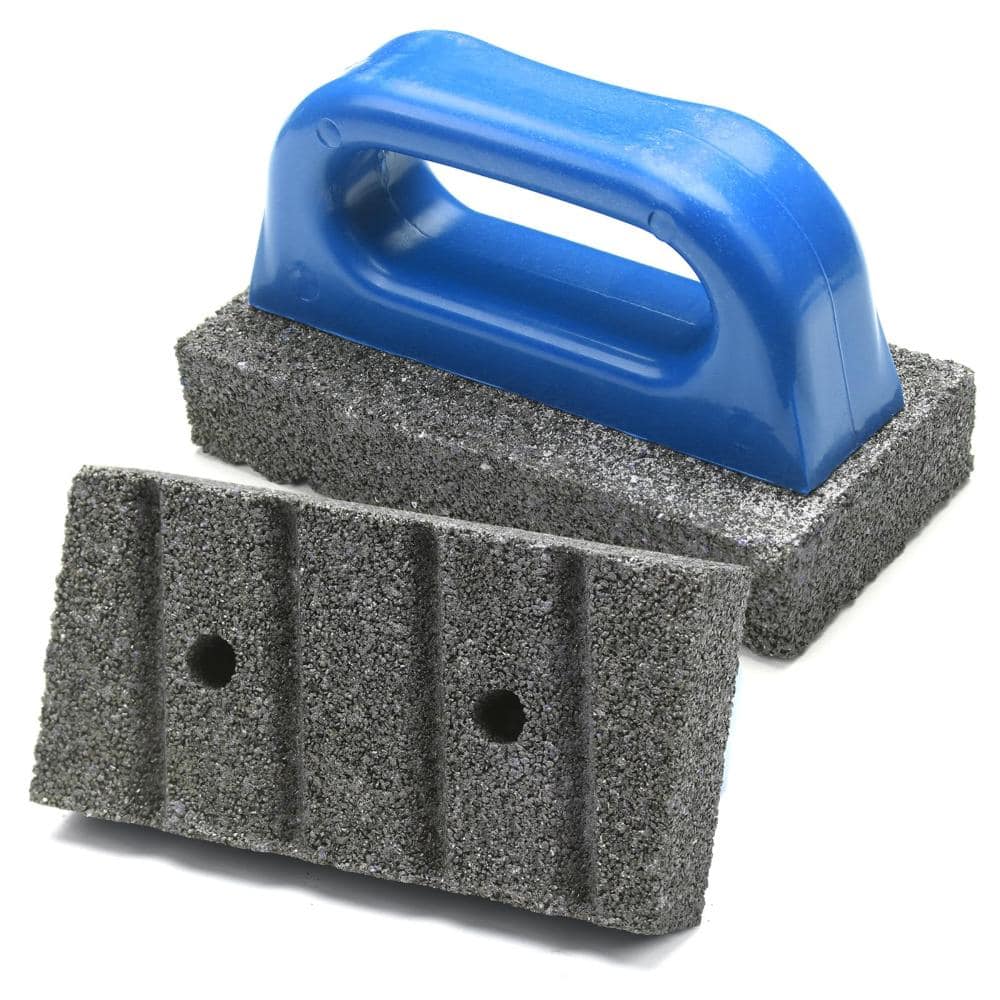 Unbranded 20 Grit Rub Brick with Handle for Concrete Masonry Smoothing Cleaning and Mark Removal Hand Tool Blue 2 Pack