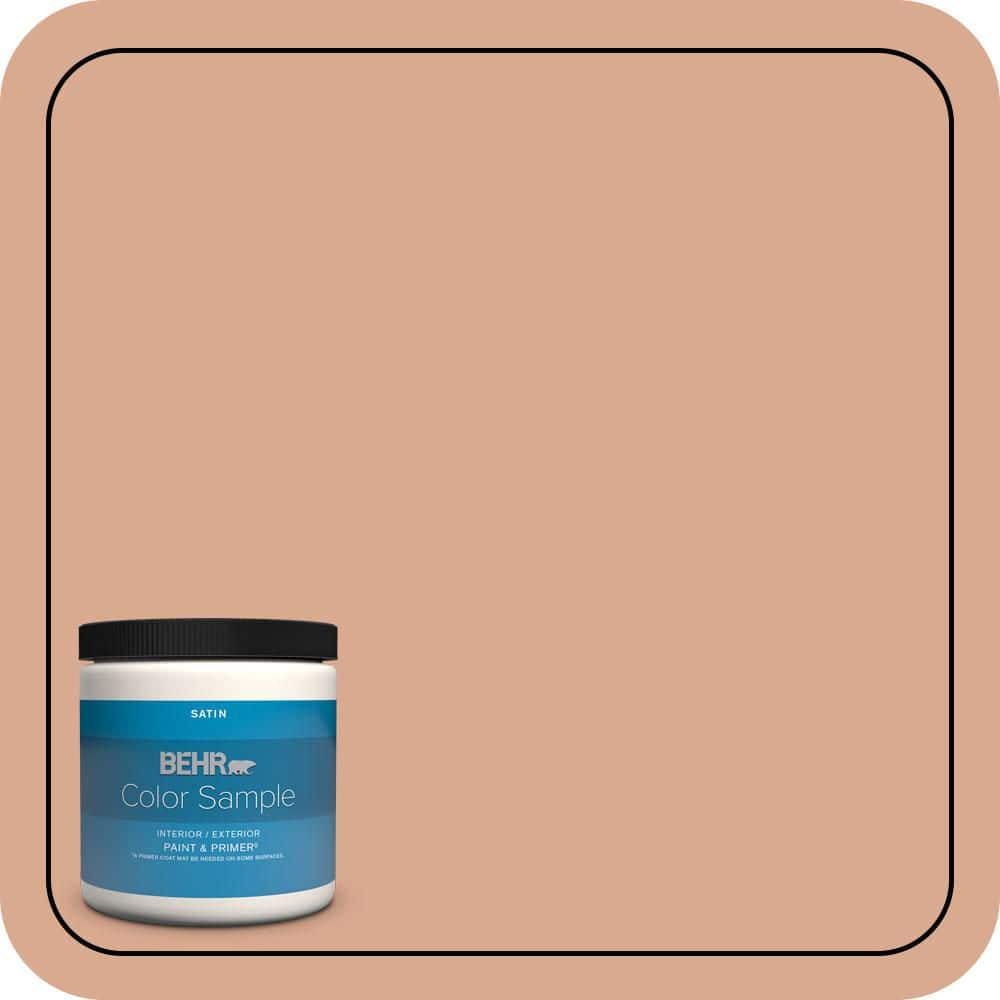 BEHR PREMIUM PLUS 8 oz. #QE-02 Salmon Sand Satin Enamel Interior/Exterior Paint & Primer Color Sample