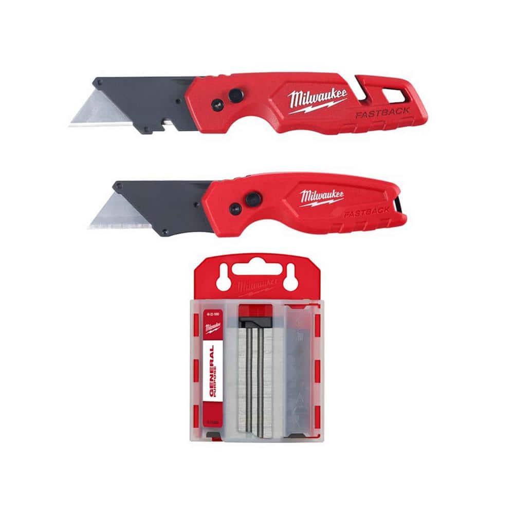 Milwaukee General Purpose Utility Blades with FASTBACK Folding Utility Knife and Compact Folding Utility Knife