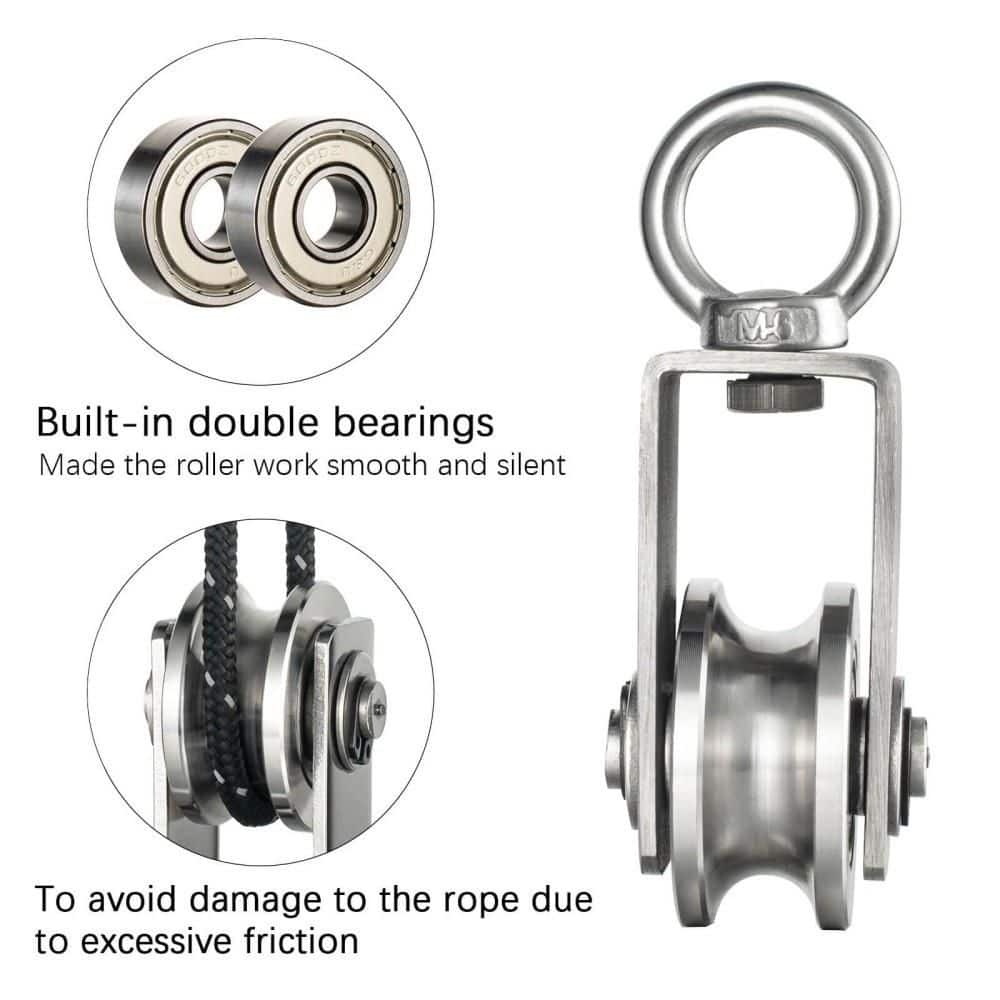 Numhew 2-Pack Stainless Steel Swivel Cable Pulley Wheel, Heavy Duty Bearing Rope Pulley for Gym Clothesline Lifting Use (3)