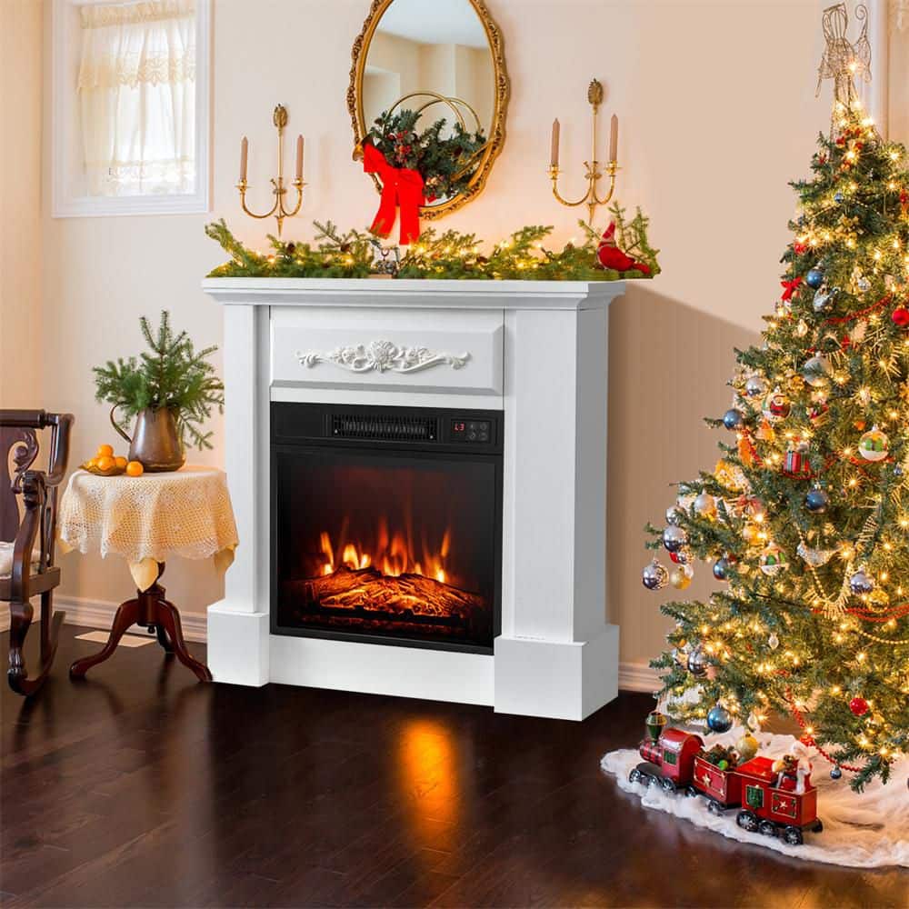HONEY JOY Portable Electric Fireplace with Mantel, 1400 W Freestanding Heater Cabinet with Remote Control (2)