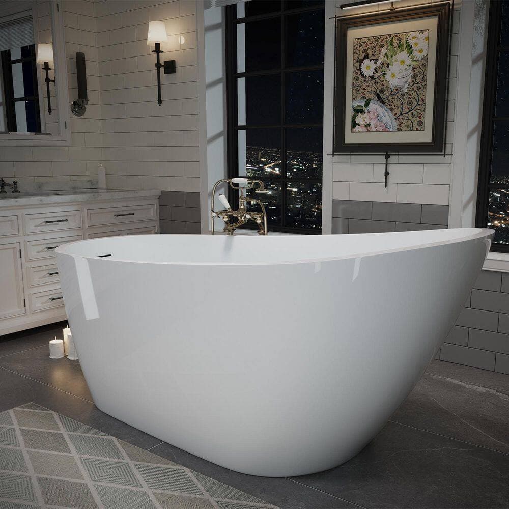 LIVACA 63 in. x 30.7 in. Deep Soaking Acrylic Freestanding Bathtub with Pop-up Drain in Glossy White for Superior Heat (3)