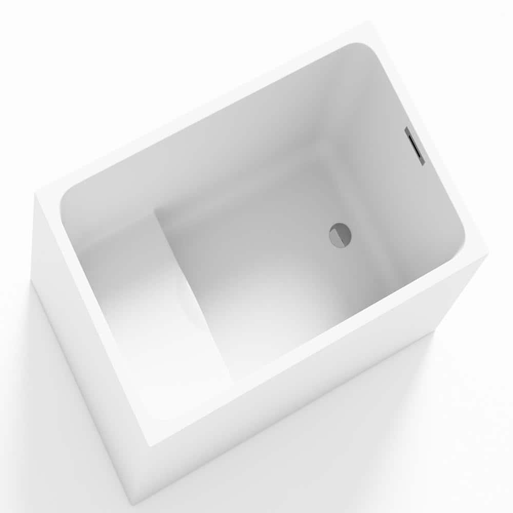 INSEEDE SOVA 43 in. Acrylic Freestanding Soaking Bathtub with Built-in Seat, Chrome Overflow and Pop-Up Drain in Gloss White (1)
