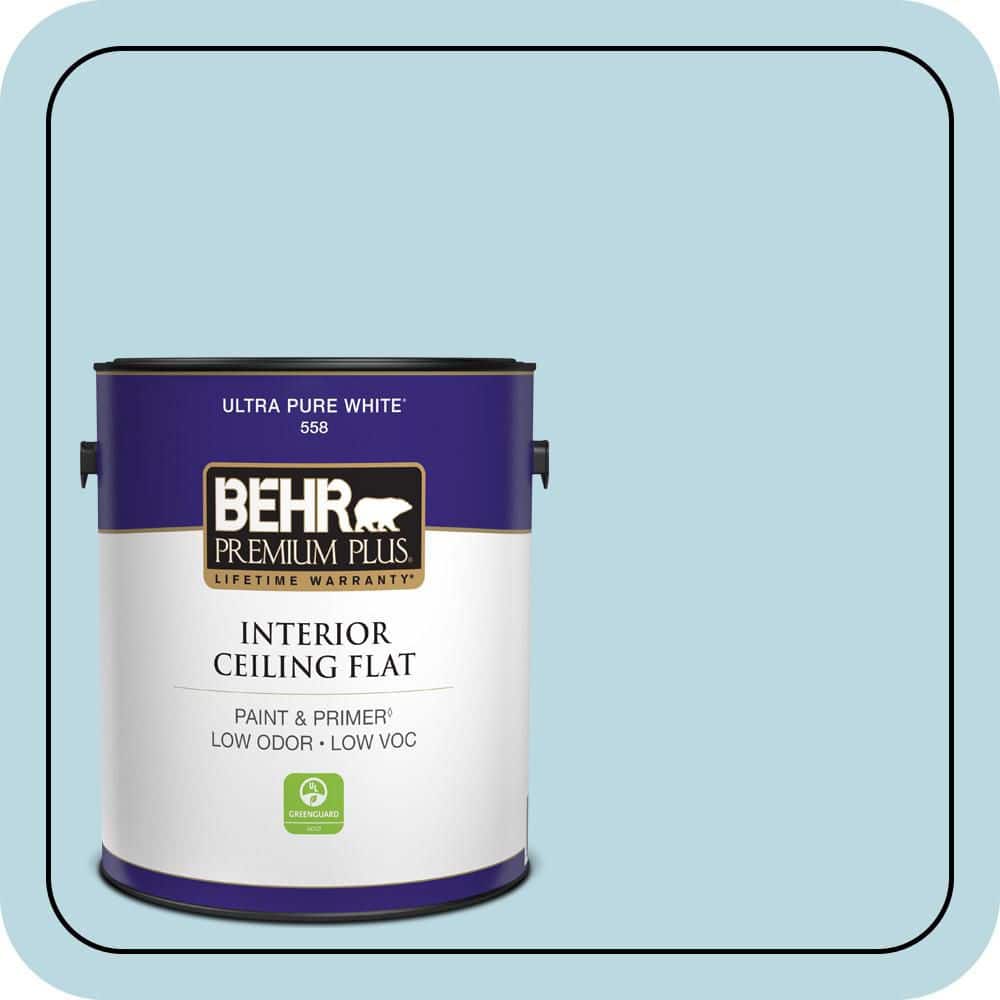 BEHR PREMIUM PLUS 1 gal. #S460-1 Air Blue Ceiling Flat Interior Paint & Primer (1)