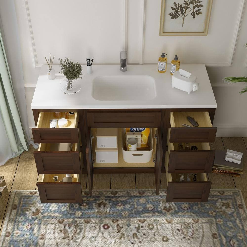 Vanity Art Montclair 54 in. 2-Door and 6-Drawer Freestanding Shaker Bathroom Vanity Cabinet (No Top) in Brown - Unassembled (3)