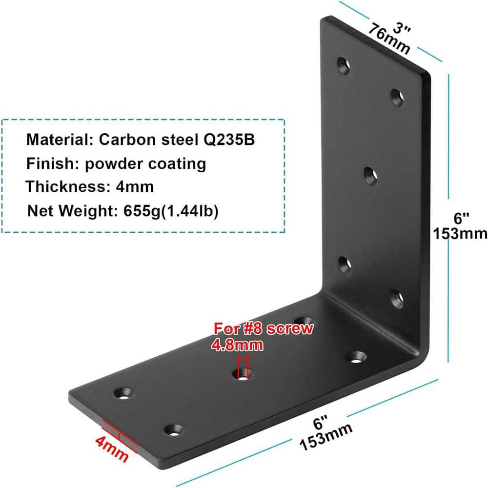 Afoxsos Carbon Steel Black Heavy Duty L Bracket for 4 x 4 6 x 6 Post 4-Pack (2)
