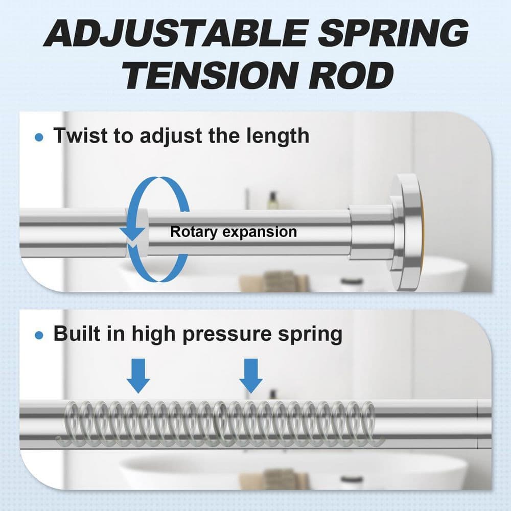 Wudkey 104 in. Shower Curtain Rod in Chrome, No Drilling Stainless Steel Telescoping Rod, Adjustable Spring Tension (2)