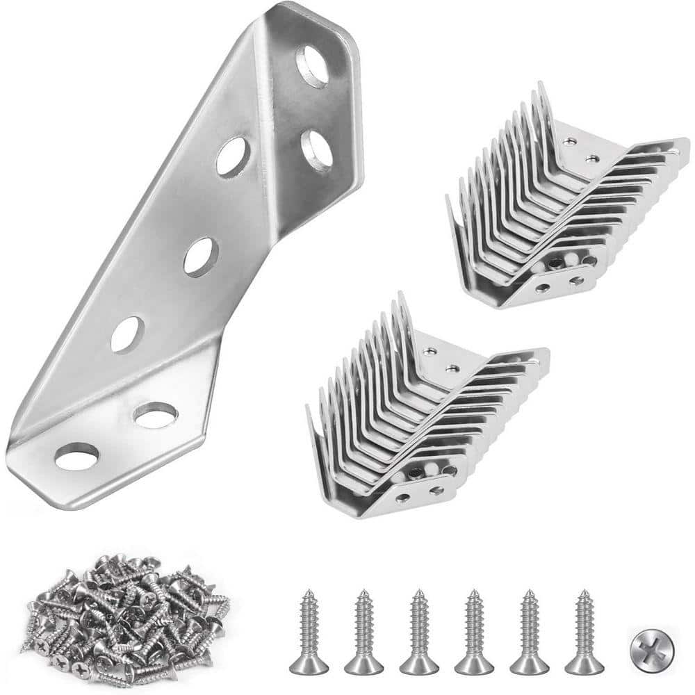KIWDZFU 2-7/16 in. Stainless Steel Universal Corner Connectors Triangular Support Brackets for Wood Furniture Screws 24-Pack (1)