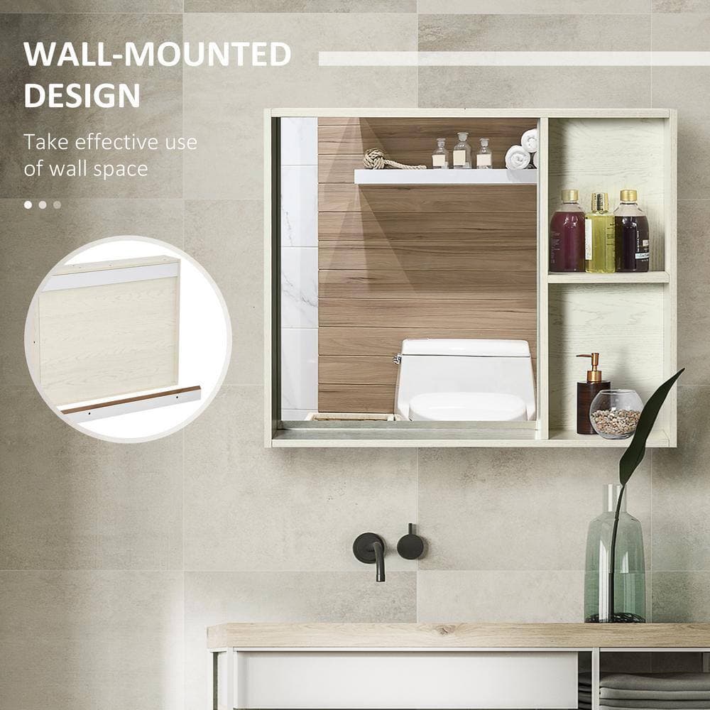 WELLFOR 31.5 in. W x 6 in. D x 25.5 in. H Bathroom Storage Wall Cabinet with Mirror in White (3)