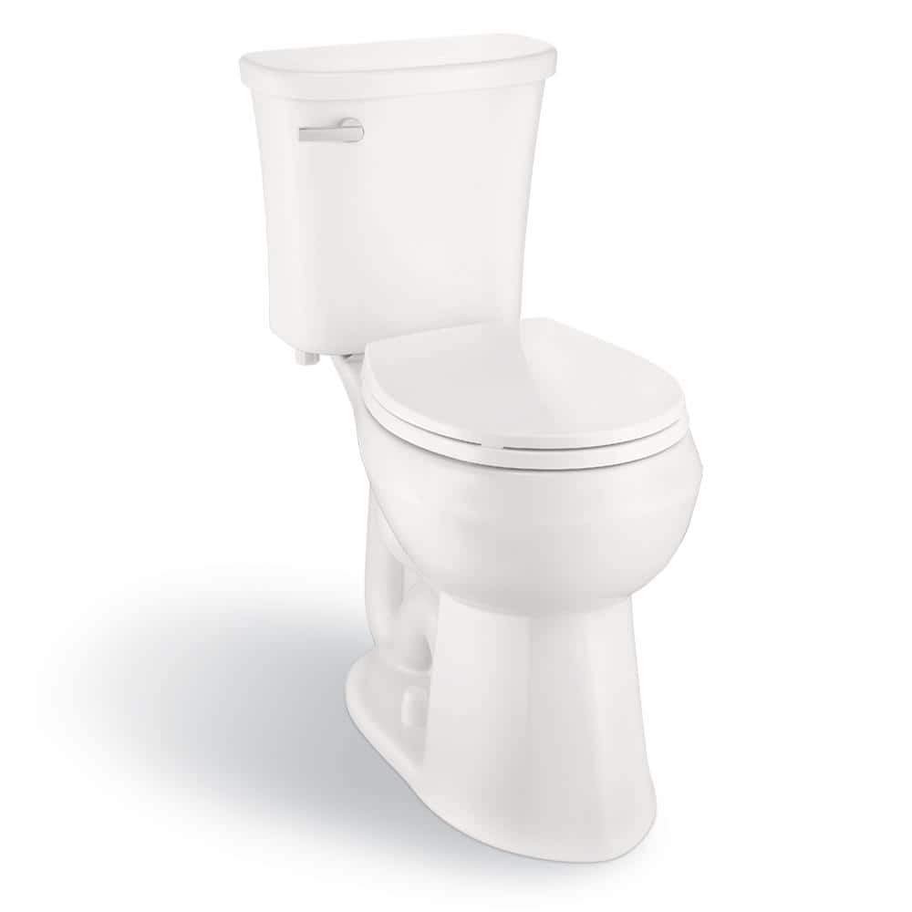 Glacier Bay Power Flush 2-Piece 1.28 GPF Single Flush Extra Tall Round Front Toilet in White with Slow-Close Seat Included