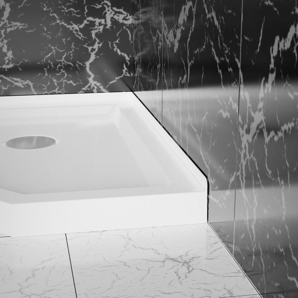 LIVACA 36 in. L x 36 in. W Corner Neo-Angle Shower Pan Base with Center Drain in White, Durable Acrylic/ABS Construction (3)