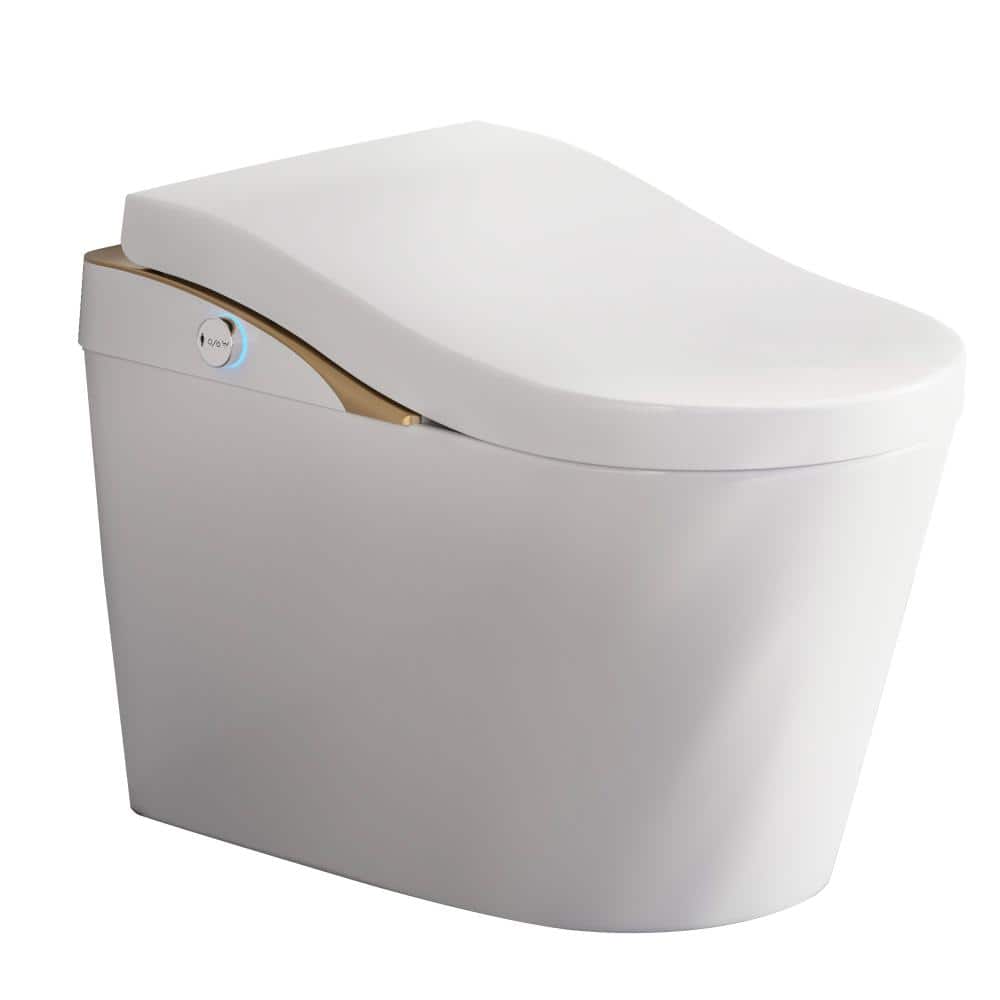 Kahomvis 1-piece 1.28 GPF Single Flush Elongated Smart Toilet in White Auto Open/Close Seat Included (1)