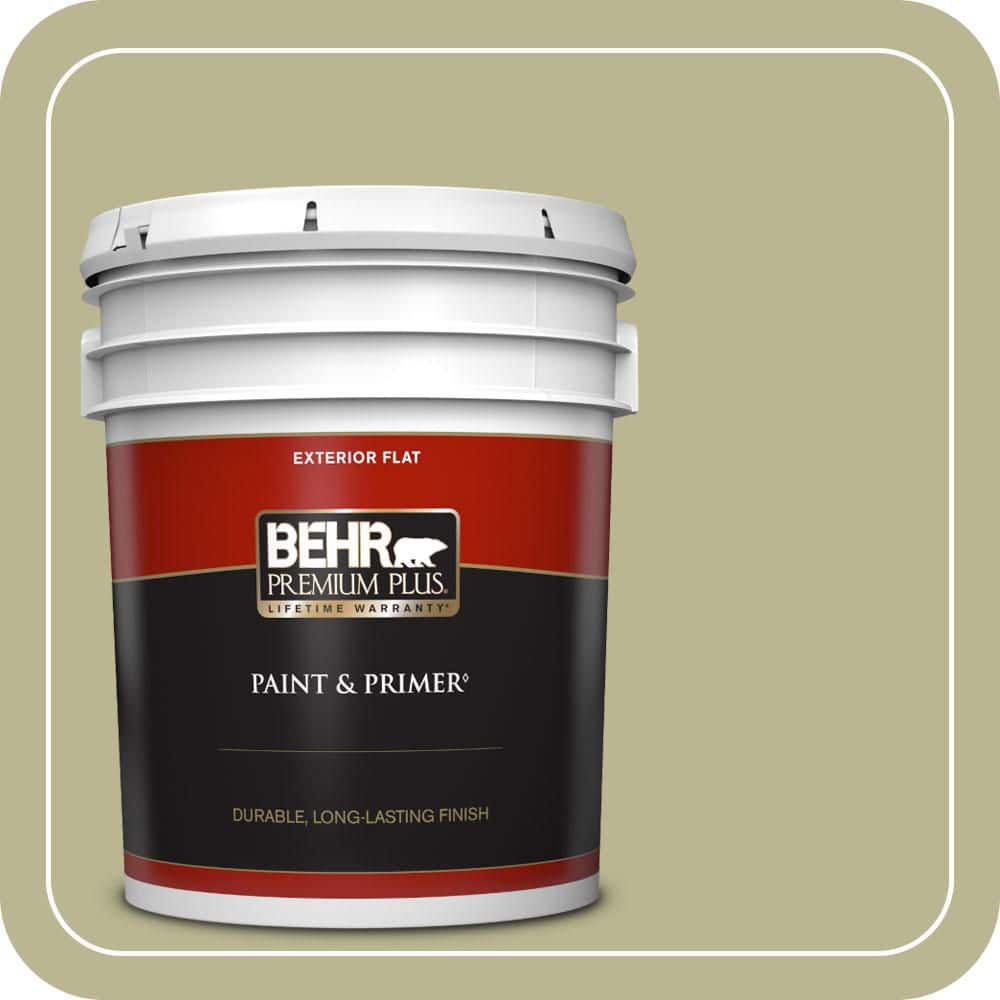 BEHR PREMIUM PLUS 5 gal. #MQ6-56 Lichen Flat Exterior Paint & Primer