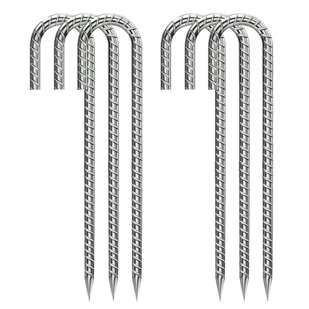 Laybus 0.3 in. x 1 ft. Rebar Tent Stakes Silver J-Hook Ground Stakes for Outdoor Lawn, Inflatables, Canopy, Swing Set, 6 Pcs (1)