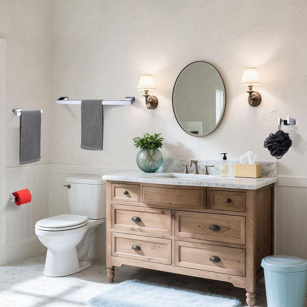 VEVETTA 4-Piece Bath Hardware Set with Towel Bar Toilet Paper Holder and Towel Hook (3)