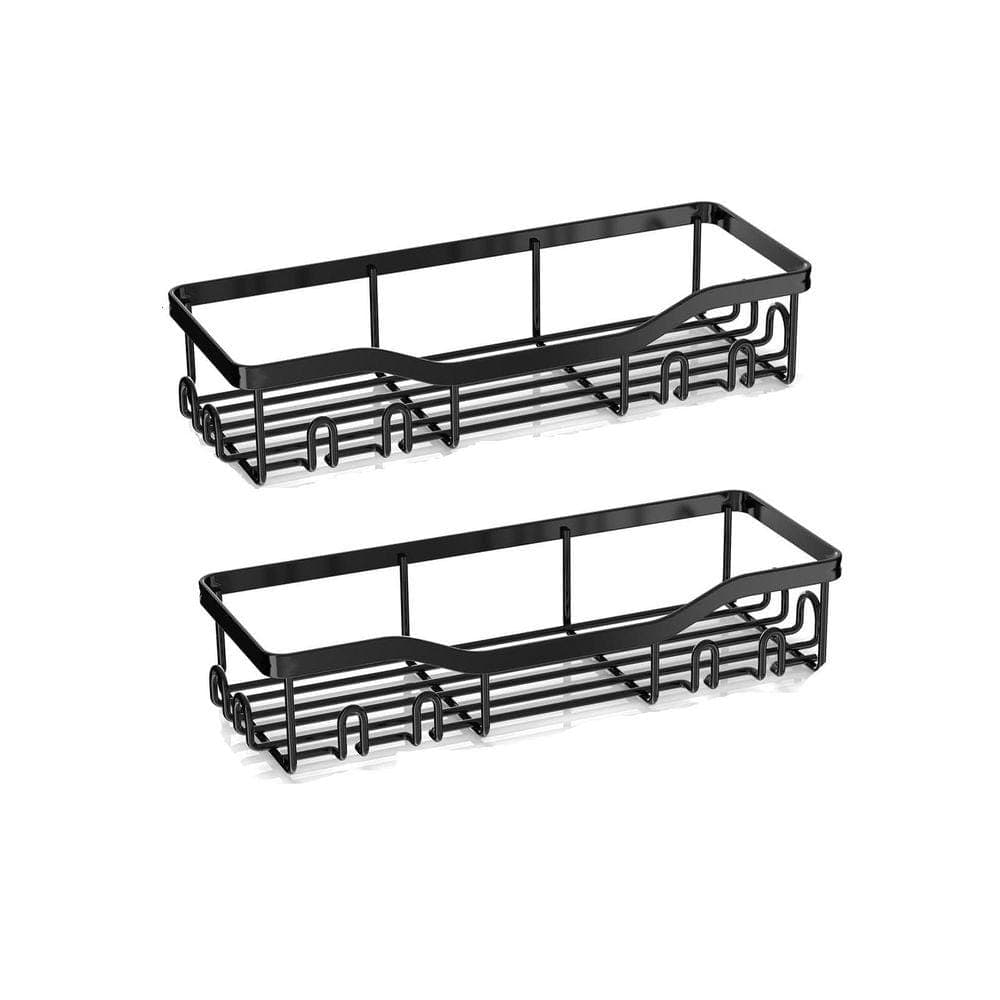 JFVKAF 5.3 in. L x 2.3 in. H Adhesive Shower Rustproof Stainless Steel Large Cap with Soap Dish, Holder, 16 Hook, 2-Packs Black