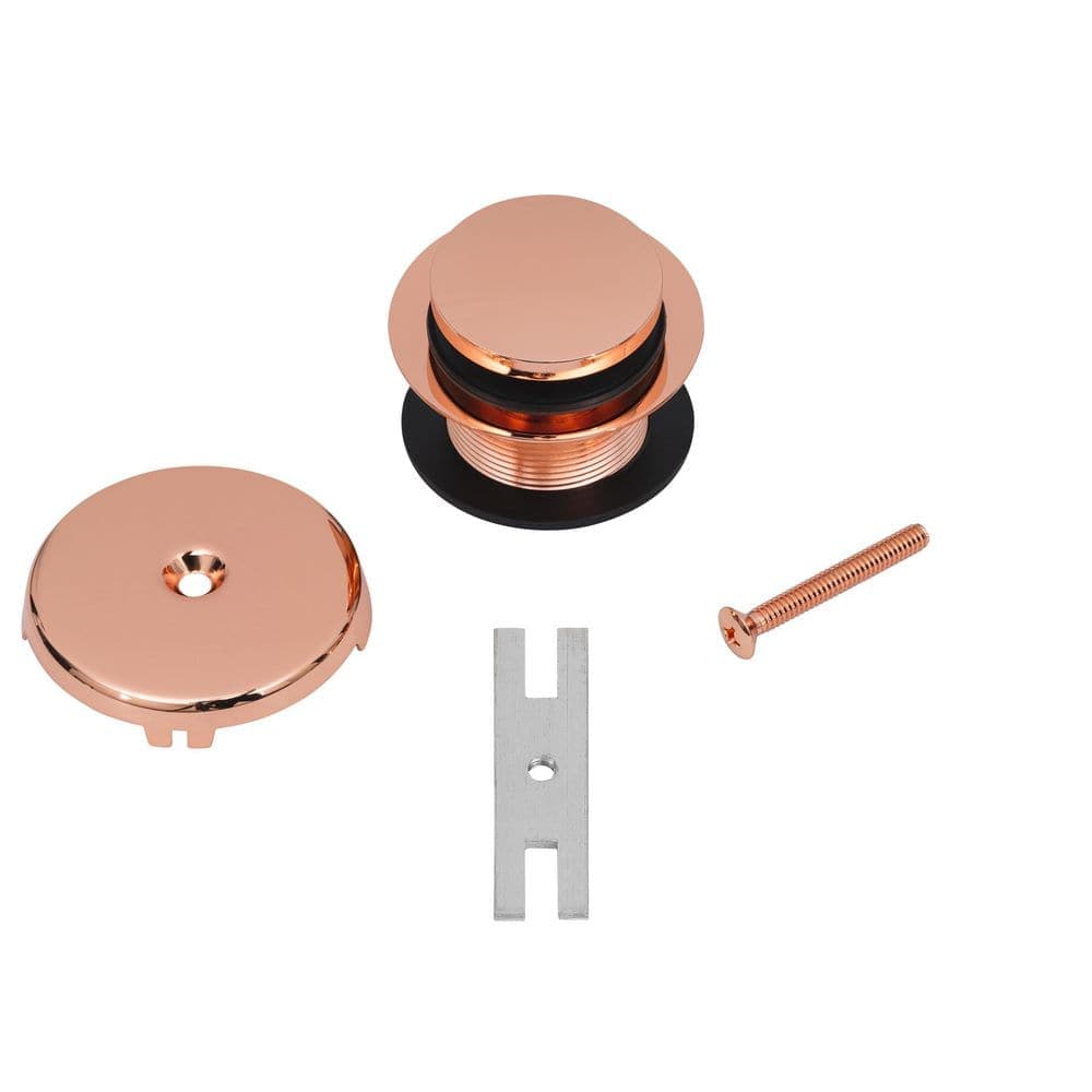 Premier Copper Products Circular 2.8125 in. H x 2.5 in. D Polished Copper in Brass, Decorative Drain Cover Easy Touch Tub and Shower Trim (1)
