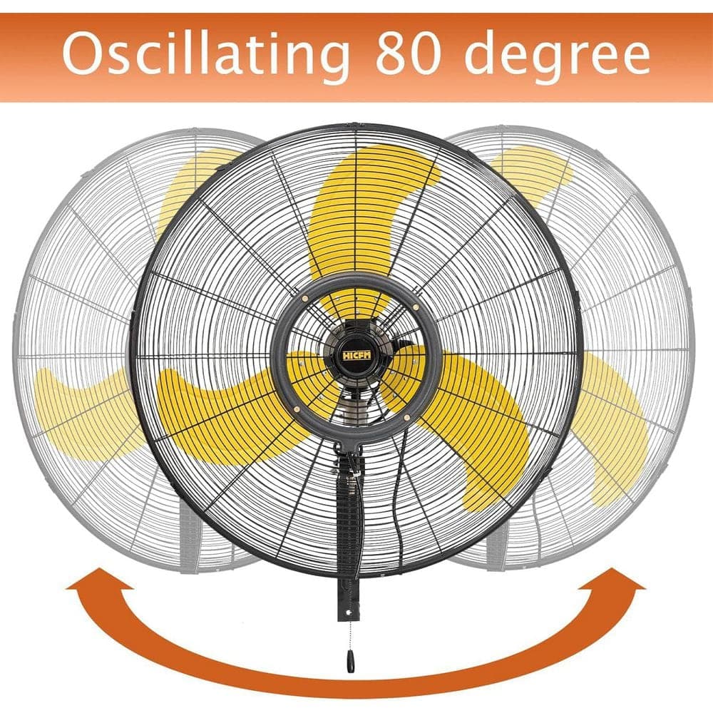 Atemomen 30 in. 3 Fan Speeds Oscillating Black Indoor Wall Mount Fan with Adjustable Tilt for Warehouse/Workshop/Garage. (3)