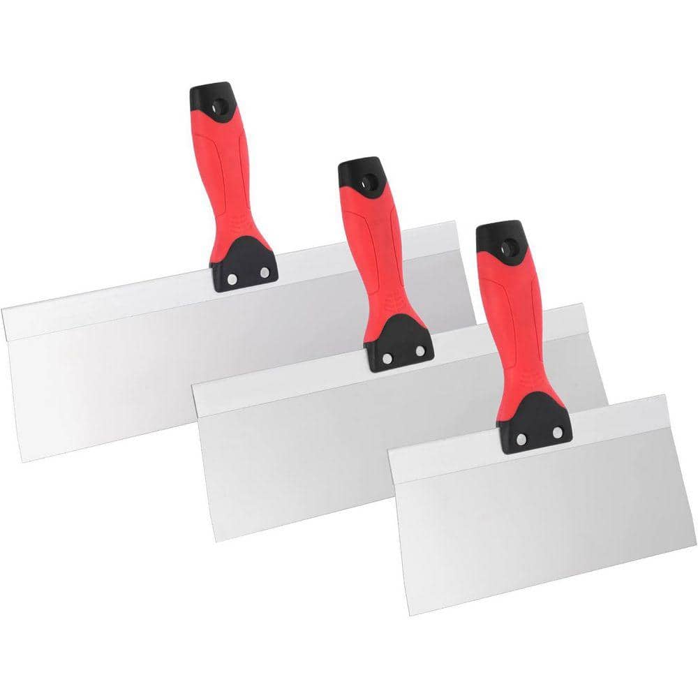 KIWDZFU 8/10/12 Stainless Steel Drywall Taping Knife Set with Flexible Skimming Blades Comfortable Handle 3-Pack (1)
