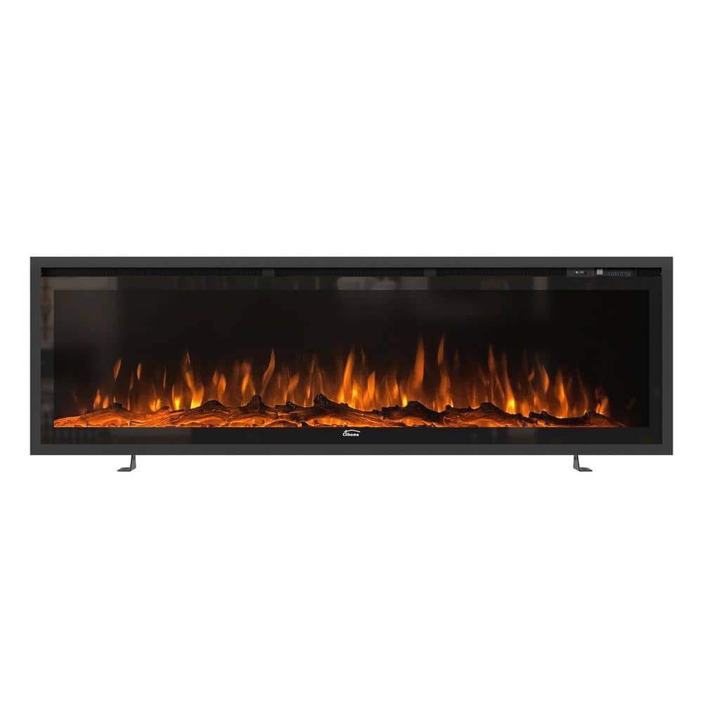 Boyel Living Black 50 in. 400 Sq. Ft. Wall Mounted Recessed Electric Fireplace with Remote Control and Multi-Color Flame