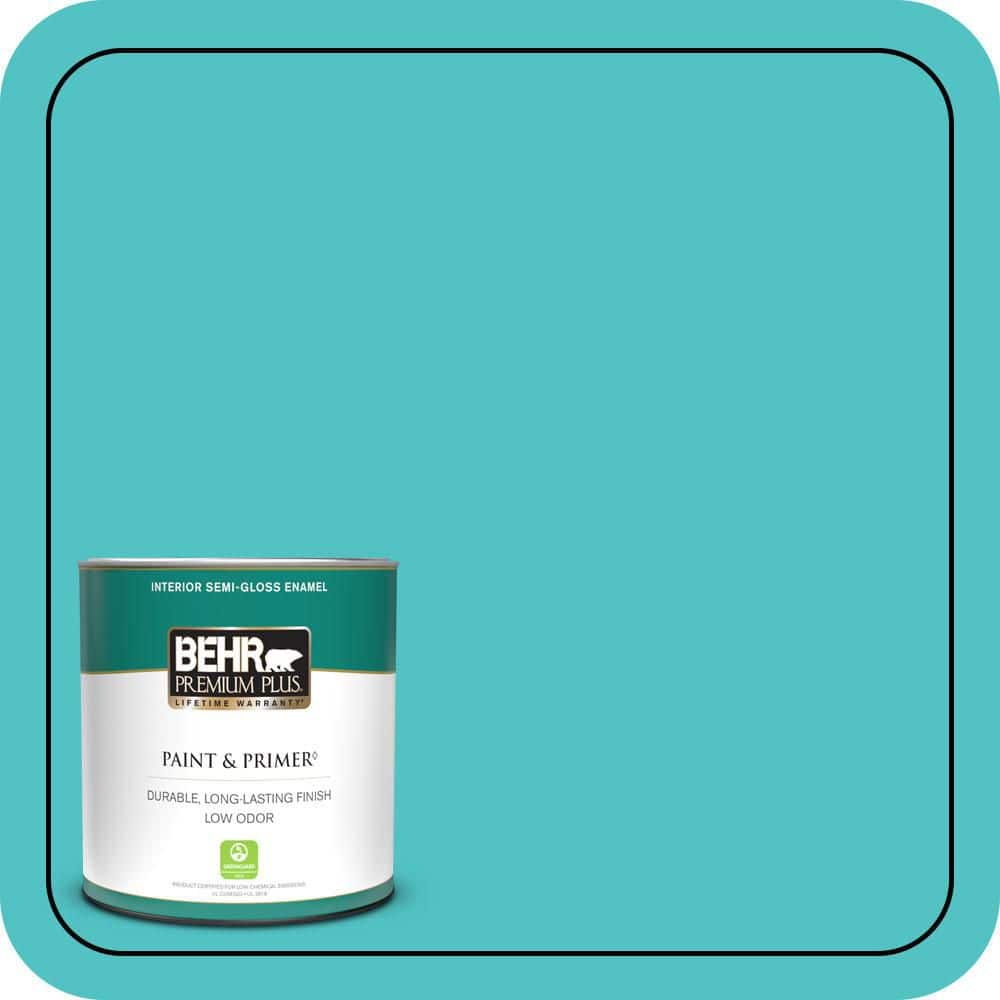 BEHR PREMIUM PLUS 1 qt. #500B-4 Gem Turquoise Semi-Gloss Enamel Low Odor Interior Paint & Primer