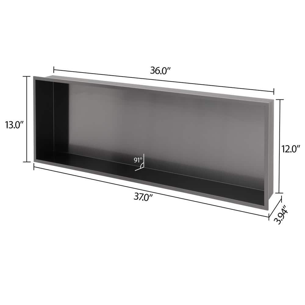 Logmey 37 in. W x 13 in. H x 4 in. D 18-Gauge Stainless Steel Shower Niche Shower Shelf for Bathroom Storage in Gunmetal Black (2)