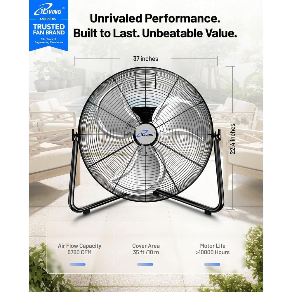 iLIVING 20 in. 3-Speeds Multi-Purpose High Velocity Floor Fan or Wall Mount Fan, 5750 CFM, 120-Watt, Black (3)