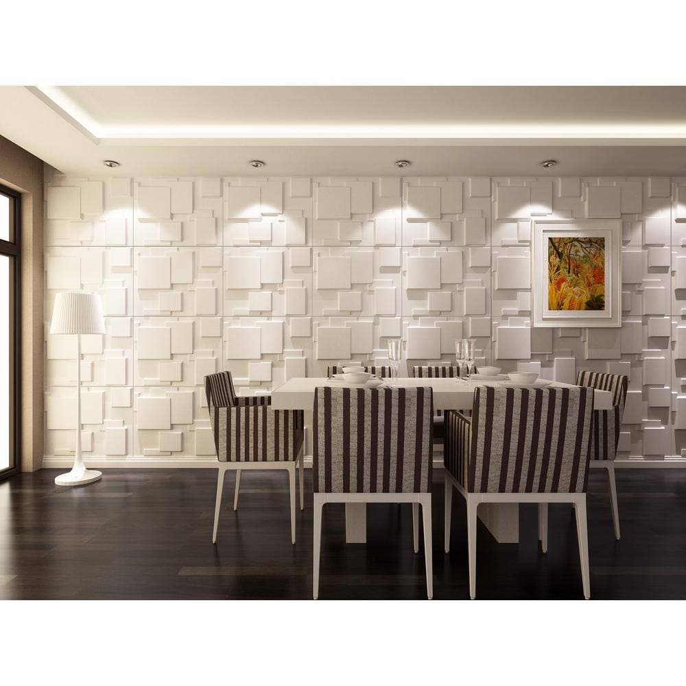 Dundee Deco Falkirk Fifer 31 in. x 25 in. Paintable Off White Geometric Squares Fiber Decorative Wall Paneling (10-Pack) (3)