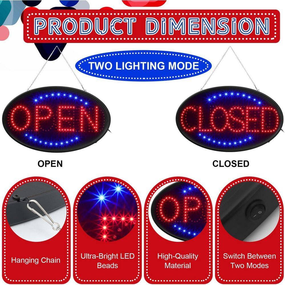 Afoxsos 3-Piece LED Open Closed Sign Set Electronic Neon Display with Push Pull Vinyl Stickers for Storefront Window (3)